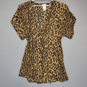 Vintage Intimate Moods Robe Womens M Leopard Animal Print Kimono Belted